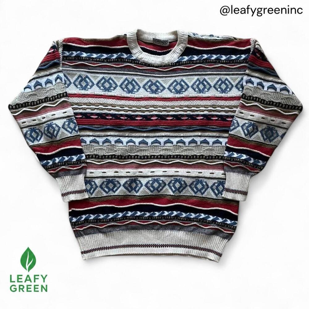 Lorenzo Beige Diamond Pattern Coogi Style Sweater Knit Jumper M German Cotton